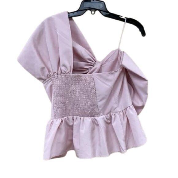 NWT Express Women's Pink Off Shoulder Bow Smock Top Size Large - Picture 2 of 4
